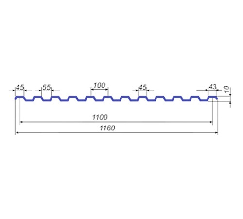 Продольно гнутый профнастил для укрытий конвейеров СС10ПГ-1160, 0,9, нержавеющий