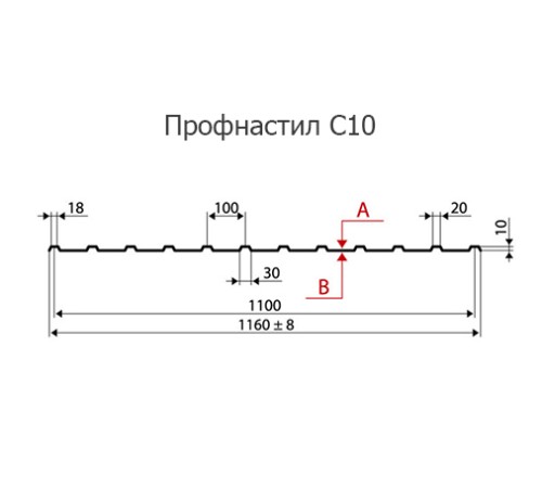Продольно гнутый профнастил для укрытий конвейеров С10ПГ-1160, 0,5, в полимерном покрытии