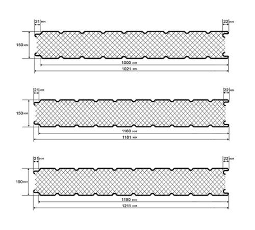 Сэндвич панели стеновые с пенополиизоциануратом, ширина 1200 мм, толщина 150 мм, 0.5/0.5, дуб