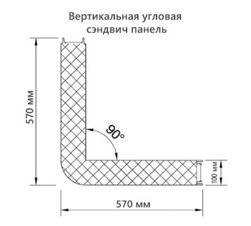Угловая сэндвич-панель вертикальная из минеральной ваты, 0.5/0.5, ширина 1200 мм, толщина 100 мм, RAL6002
