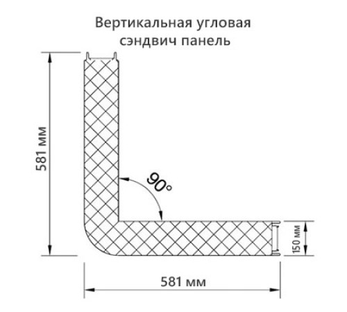 Угловая сэндвич-панель вертикальная из минеральной ваты, 0.5/0.5, ширина 1000 мм, толщина 150 мм, RAL2004
