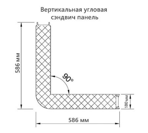 Угловая сэндвич-панель вертикальная из минеральной ваты, 0.5/0.5, ширина 1200 мм, толщина 180 мм, RAL2004
