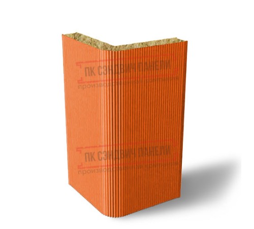 Угловая сэндвич-панель вертикальная из минеральной ваты, 0.5/0.5, ширина 1200 мм, толщина 40 мм, RAL2004