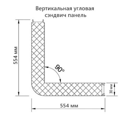 Угловая сэндвич-панель вертикальная из минеральной ваты, 0.5/0.5, ширина 1000 мм, толщина 30 мм, RAL3009