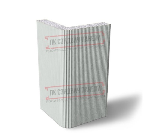 Угловая сэндвич-панель вертикальная из пенополистирола, 0.5/0.5, ширина 1200 мм, толщина 80 мм, RAL7035