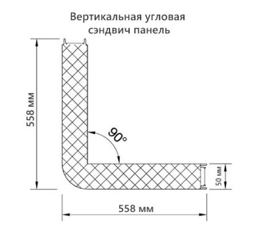 Угловая сэндвич-панель вертикальная из пенополистирола, 0.5/0.5, ширина 1200 мм, толщина 50 мм, RAL3011