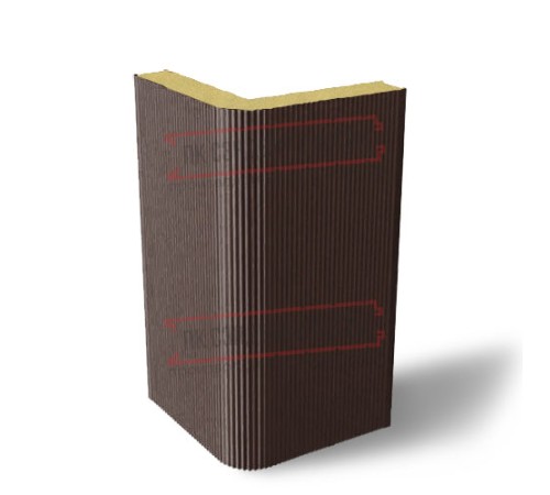 Угловая сэндвич-панель вертикальная из пенополиуретана, 0.5/0.5, ширина 1000 мм, толщина 100 мм, RAL8017