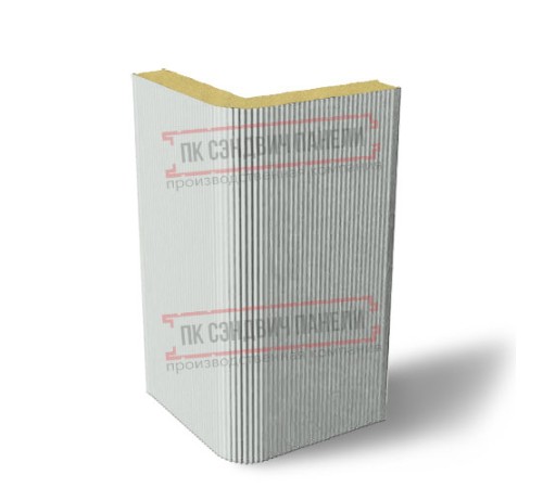 Угловая сэндвич-панель вертикальная из пенополиуретана, 0.5/0.5, ширина 1000 мм, толщина 50 мм, RAL7035