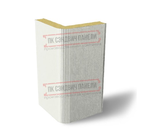 Угловая сэндвич-панель вертикальная из пенополиуретана, 0.5/0.5, ширина 1000 мм, толщина 30 мм, RAL9003